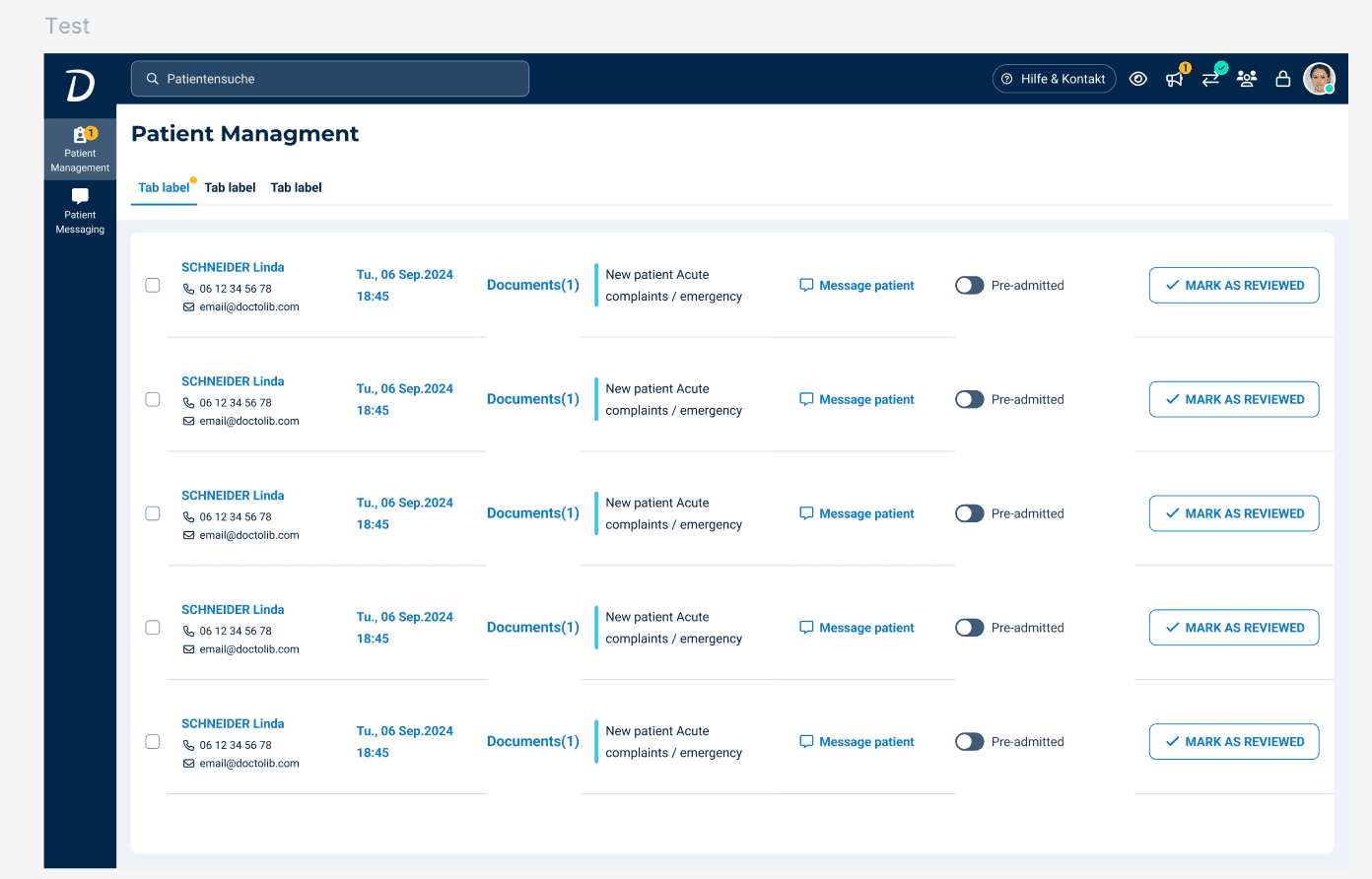 The Doctolib Patient Management interface