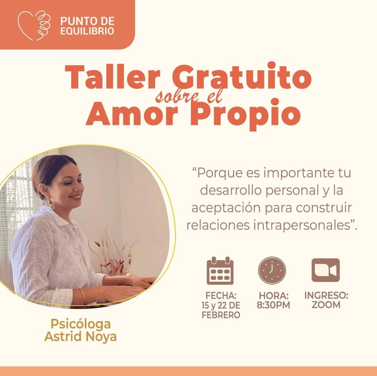 Workshop poster — "Taller Gratuito sobre el Amor Propio"