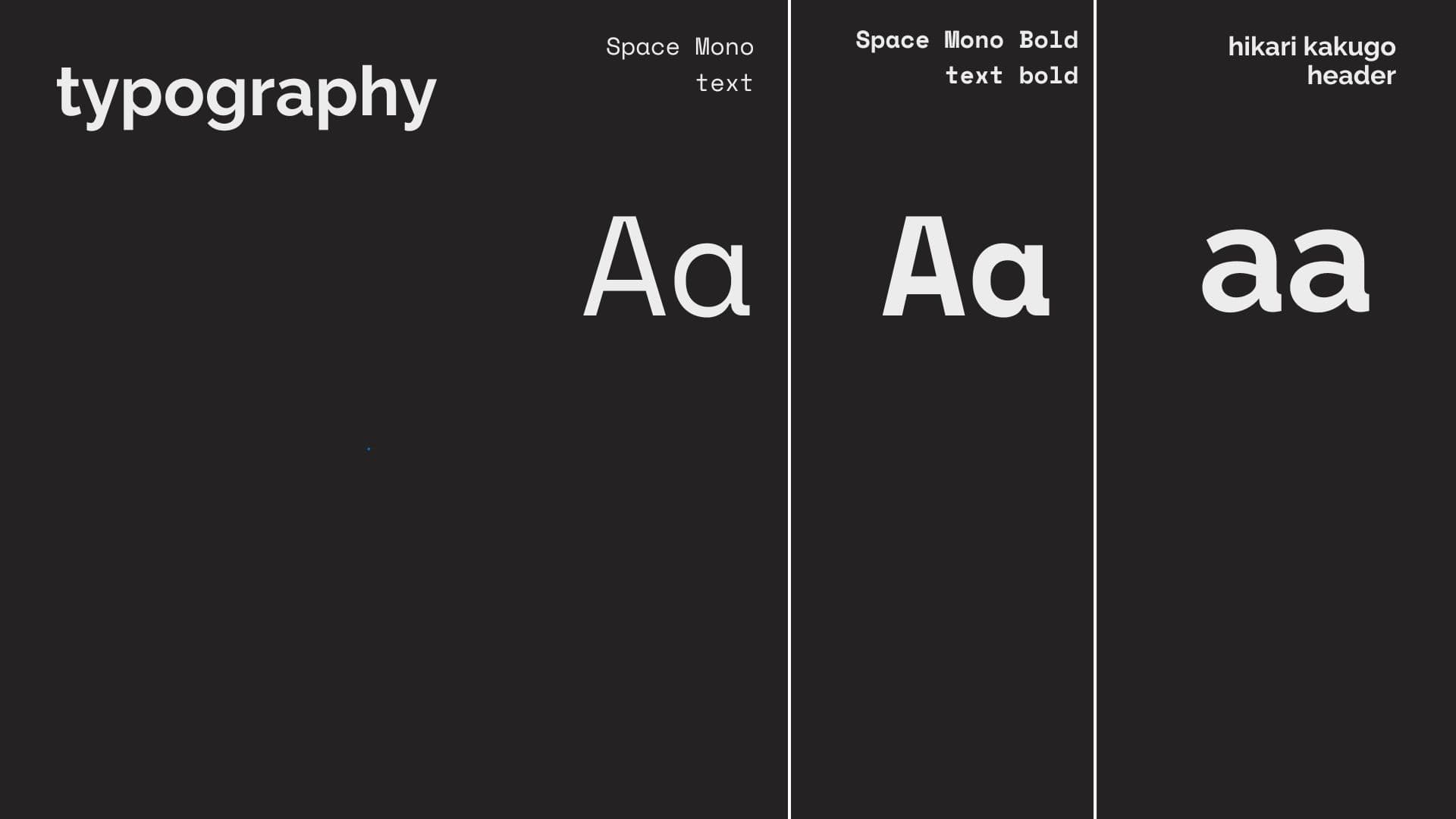 Kunalab's typography system specimen using Space Mono and Hikari Kakugo